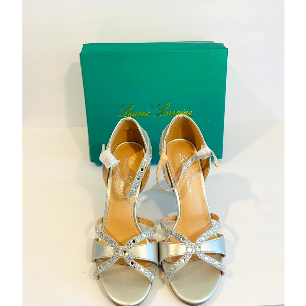 Lauren Lorraine Daisey Silver Crystal Strappy Heels Size 6.5 New - Picture 2 of 4